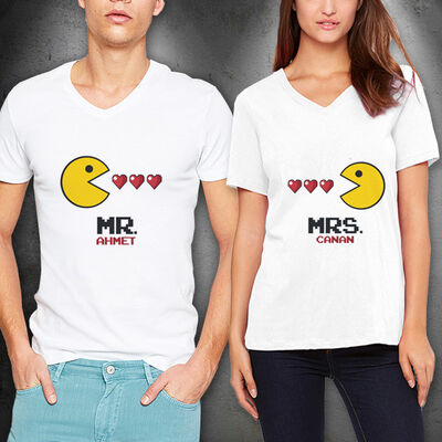 Mr. And Mrs. Pacman Sevgili Tişörtleri - 1