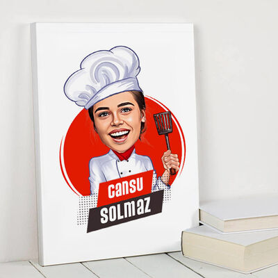 Mükemmel Aşçı Kadın Karikatürlü Kanvas Tablo - 1