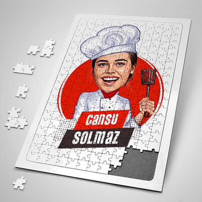 Mükemmel Aşçı Kadın Karikatürlü Puzzle - 1