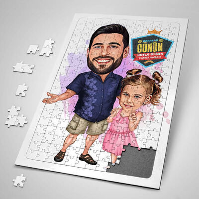 Mükemmel Baba ve Kızı Karikatürlü Puzzle - 1