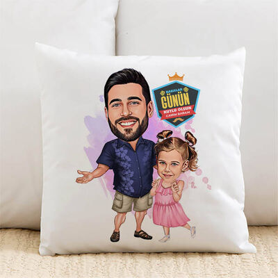 Mükemmel Baba ve Kızı Karikatürlü Yastık - 1