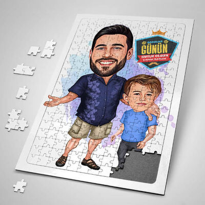 Mükemmel Baba ve Oğlu Karikatürlü Puzzle - 1
