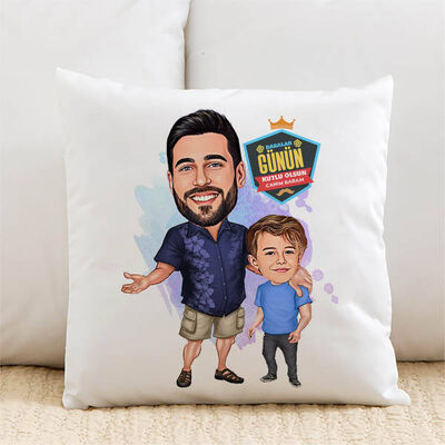 Mükemmel Baba ve Oğlu Karikatürlü Yastık - 1