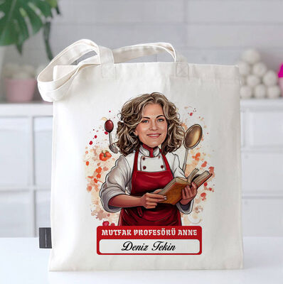 Mutfak Profesörü Anne Karikatürlü Bez Çanta - 1