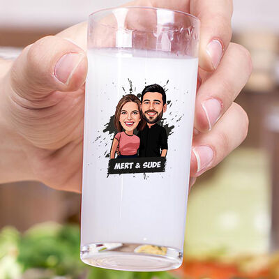 Mutlu Aşıklar Karikatürlü İkili Rakı Bardağı Seti - 3