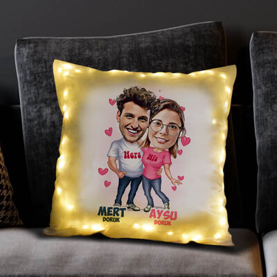 Mutlu Aşıklar Karikatürlü Işıklı Yastık - 1
