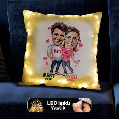 Mutlu Aşıklar Karikatürlü Işıklı Yastık - 4