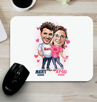 Mutlu Aşıklar Karikatürlü Mouse Pad - 1
