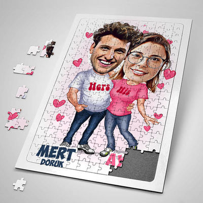 Mutlu Aşıklar Karikatürlü Puzzle - 1
