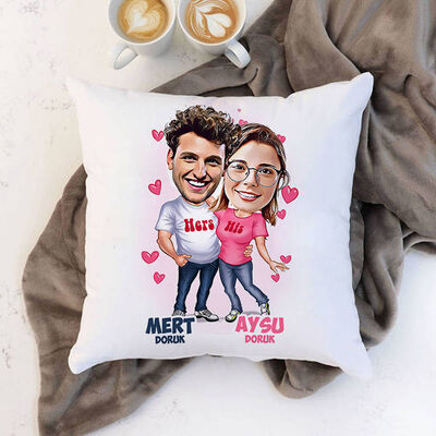 Mutlu Aşıklar Karikatürlü Yastık - 1