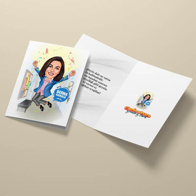 Mutlu Kadın Öğretmen Karikatürlü Tebrik Kartı - 3