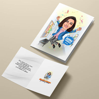 Mutlu Kadın Öğretmen Karikatürlü Tebrik Kartı - 4