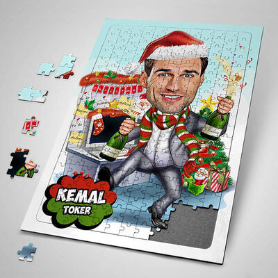 Mutlu Seneler Erkeğe Karikatürlü Puzzle - 1