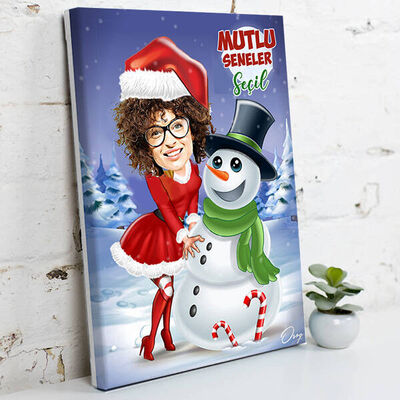 Mutlu Seneler Kadın Karikatürlü Kanvas Tablo - 1