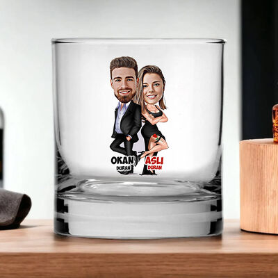 Mutlu Sevgililer Karikatürlü Viski Kadehi - 3