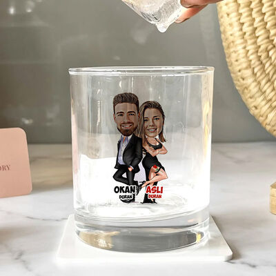 Mutlu Sevgililer Karikatürlü Viski Kadehi - 2
