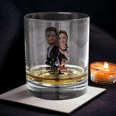 Mutlu Sevgililer Karikatürlü Viski Kadehi Seti - 2
