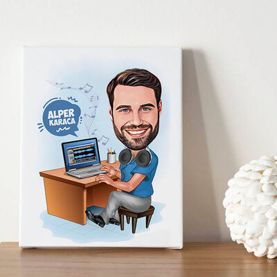 Müzik Aşığı Erkek Karikatürlü Kanvas Tablo - 1