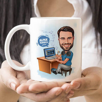 Müzik Aşığı Erkek Karikatürlü Kupa Bardak - 1