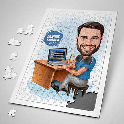 Müzik Aşığı Erkek Karikatürlü Puzzle - 1