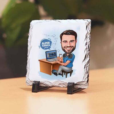 Müzik Aşığı Erkek Karikatürlü Taş Baskı - 1