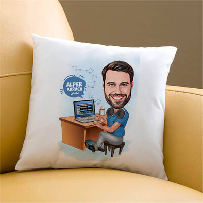 Müzik Aşığı Erkek Karikatürlü Yastık - 1