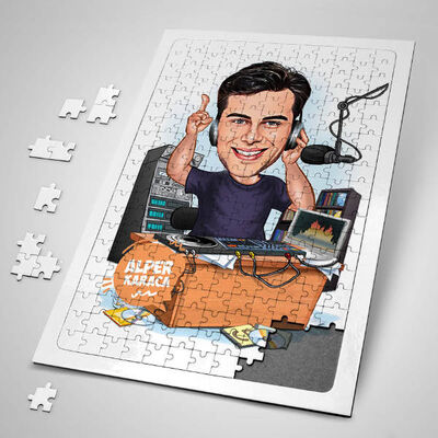 Müzik Tutkunu Erkek Karikatürlü Puzzle - 1