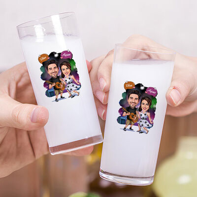 Müzisyen Çift Karikatürlü İkili Rakı Bardağı Seti - 2