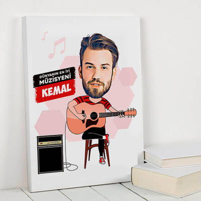 Müzisyen Erkeğe Hediye Karikatürlü Kanvas Tablo - 1