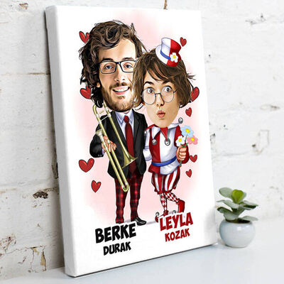 Neşeli Çiftler Karikatürlü Kanvas Tablo - 2