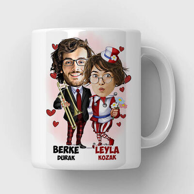 Neşeli Çiftler Karikatürlü Kupa Bardak - 1