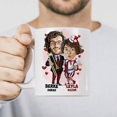 Neşeli Çiftler Karikatürlü Kupa Bardak - 2