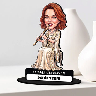 Neyzen Sanatçısı Müzisyen Kadın Karikatürlü Biblo - 1