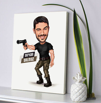 Nişan Alan Erkek Karikatürlü Kanvas Tablo - 1