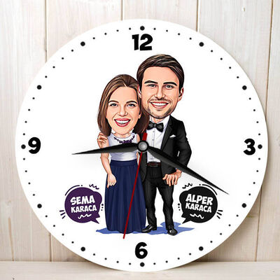 Nişanlı Çiftler Karikatürlü Duvar Saati - 1