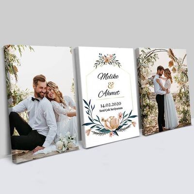 Nişanlılara Özel 3 Parça Kanvas Tablo - 1