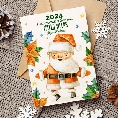 Noel Baba Tasarımlı Mesajlı Kartpostal - 2