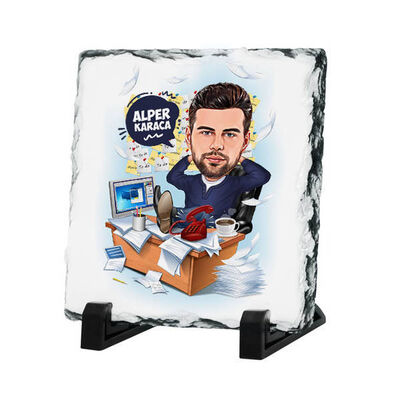 Ofiste Keyif Çatan Erkek Karikatürlü Taş Baskı - 1