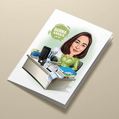 Ofisteki Kadın Karikatürlü Tebrik Kartı - 2