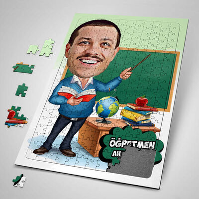 Öğretmen Karikatürlü Kişiye Özel Puzzle - 1