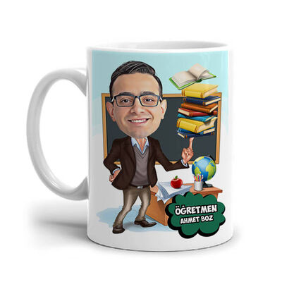 Öğretmene Hediye Karikatürlü Kupa Bardak - 1