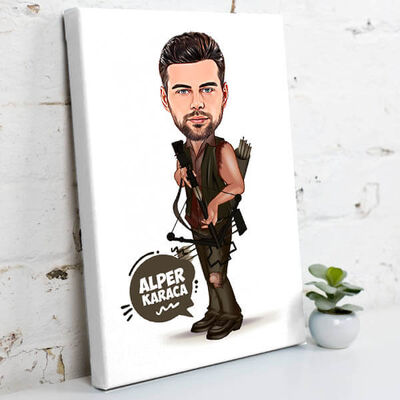 Okçu Erkek Karikatürlü Kanvas Tablo - 1