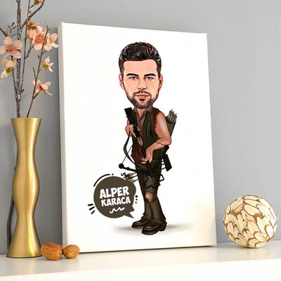 Okçu Erkek Karikatürlü Kanvas Tablo - 2