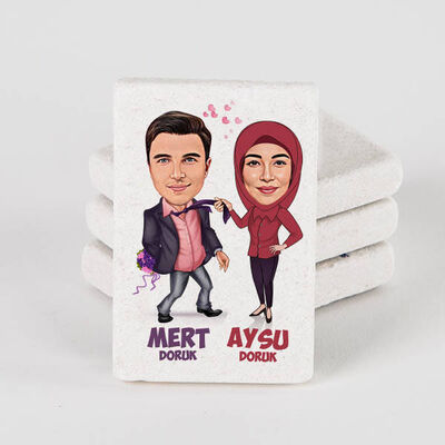 Olağanüstü Çiftler Karikatürlü Taş Buzdolabı Magneti - 1