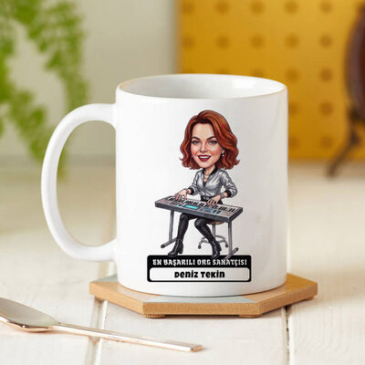 Org Sanatçısı Kadın Karikatürlü Kupa Bardak - 1