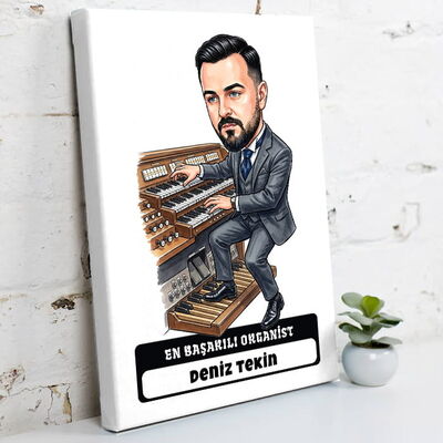Organist Müzisyen Erkek Karikatürlü Kanvas Tablo - 1