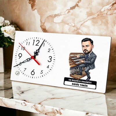 Organist Müzisyen Erkek Karikatürlü Masa Saati - 1