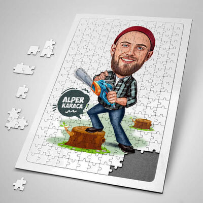 Ormancı Erkek Karikatürlü Puzzle - 1