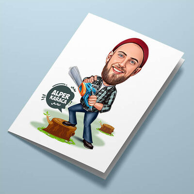 Ormancı Erkek Karikatürlü Tebrik Kartı - 1