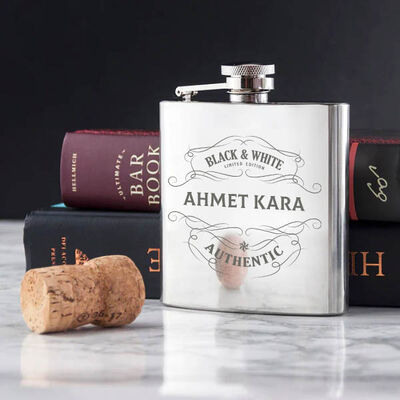 Otantik İsme Özel Çelik İçki Matarası 6 Oz Gümüş - 3